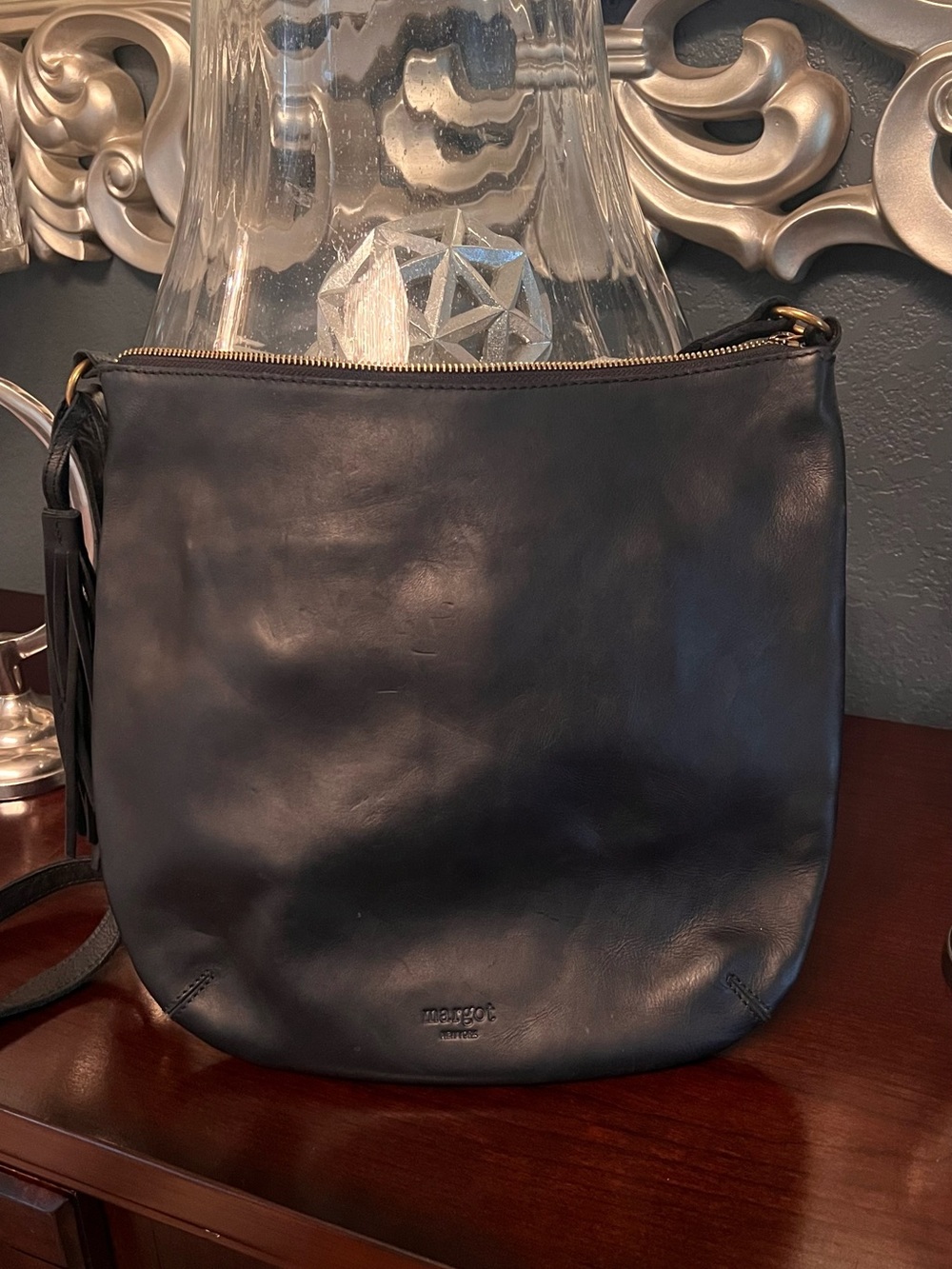 Margot Black Leather Crossbody Bag with Tassel